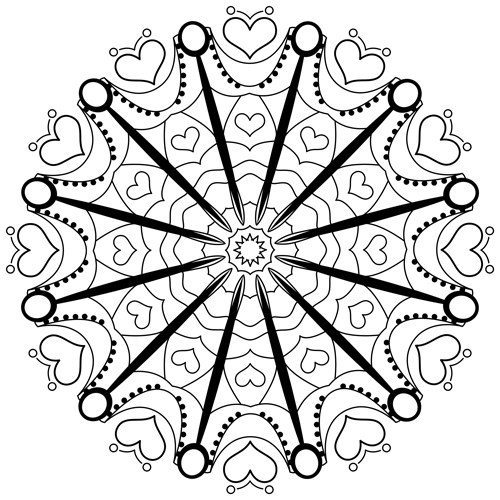 Hearts Mandala Coloring Page by Color a Mandala