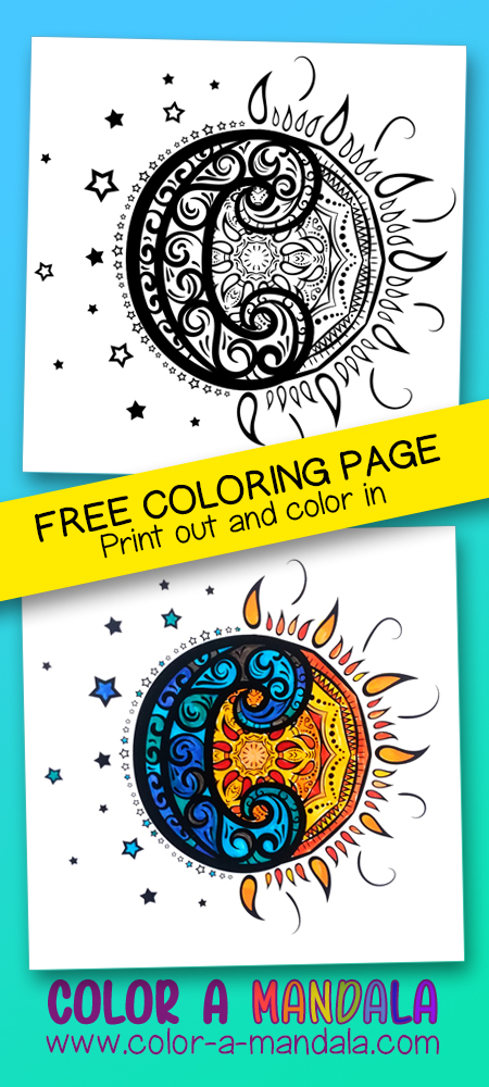 Sun and Moon mandala coloring page by Color a Mandala