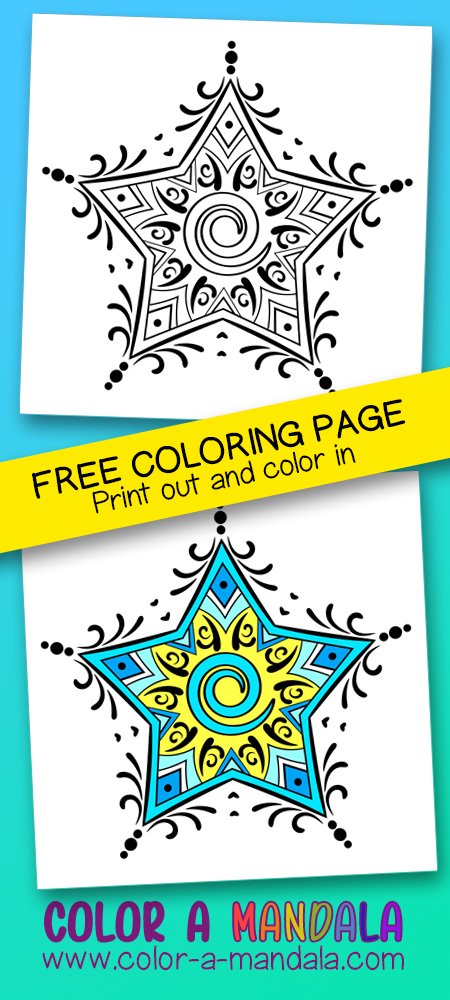 This coloring page of a star mandala is free to download and print.