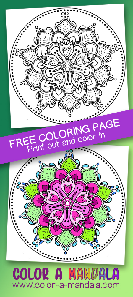 Free mandala coloring page in the shape of a flower.