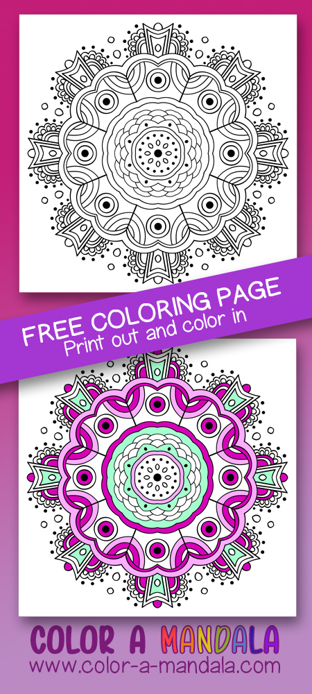 This is a lighthearted mandala coloring page. Not too simple, not to complex. Free to download and print.