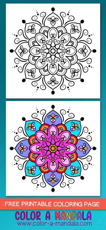 This free printable coloring page is a whimsical flower design with a bunch of little swirls. Have fun being creative and coloring it in.