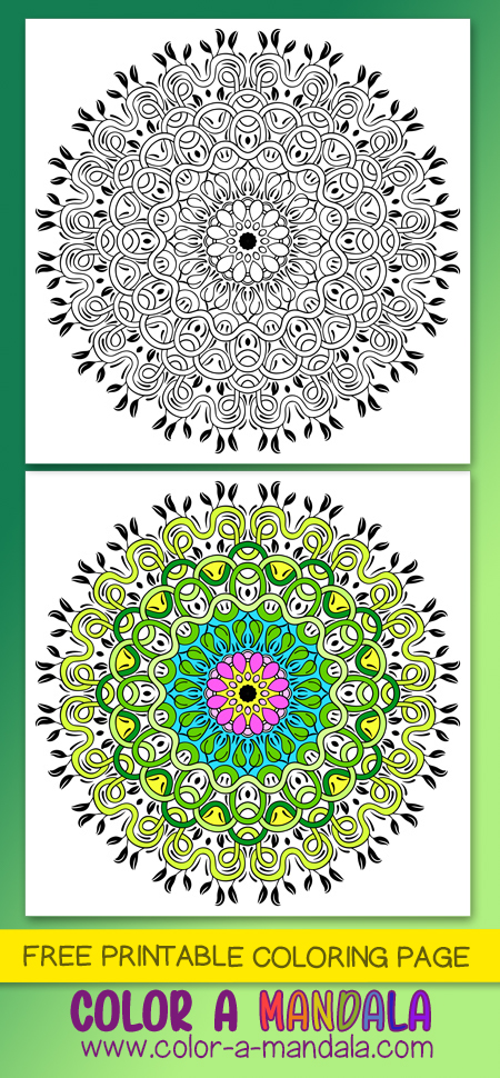 This mandala coloring page has lots of vines swirling and twisting around.