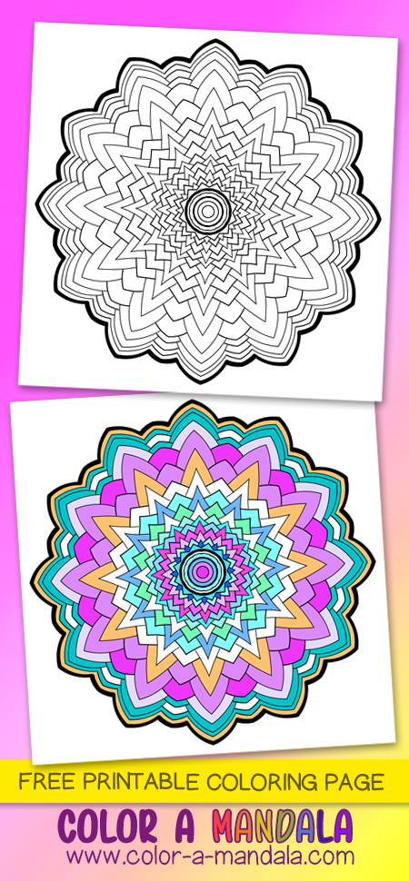 Is this a starburst or a flower? Either way, there are lots and lots of pedals to color in this free mandala coloring page.