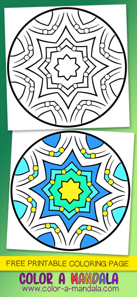 When you don't have a lot of time, this is the perfect mandala to color in. It's simple but striking. Just print out this free coloring page and color it in.