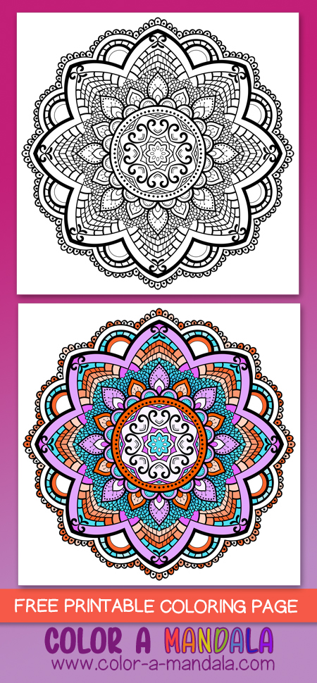If you are looking for something a little more complex, this is the perfect mandala for you! Just print out the free coloring page and color it in.