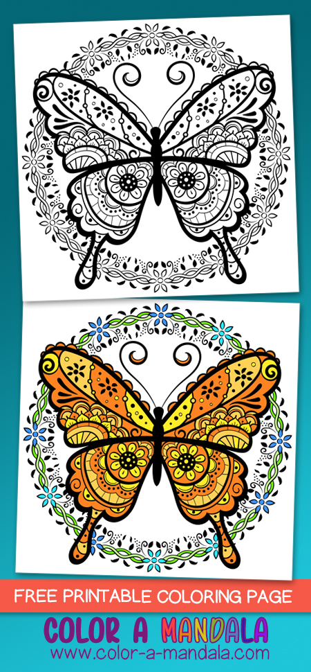 Welcome spring with this happy little butterfly. She is sitting on a pretty flower wreath and is waiting for a little color.