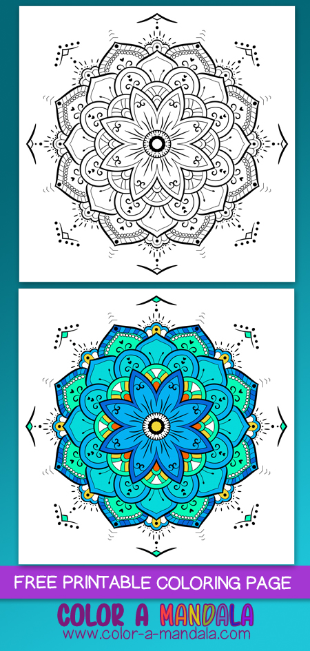 There is lots of potential for interesting color combinations in this flower mandala coloring page. It is free to download and print.