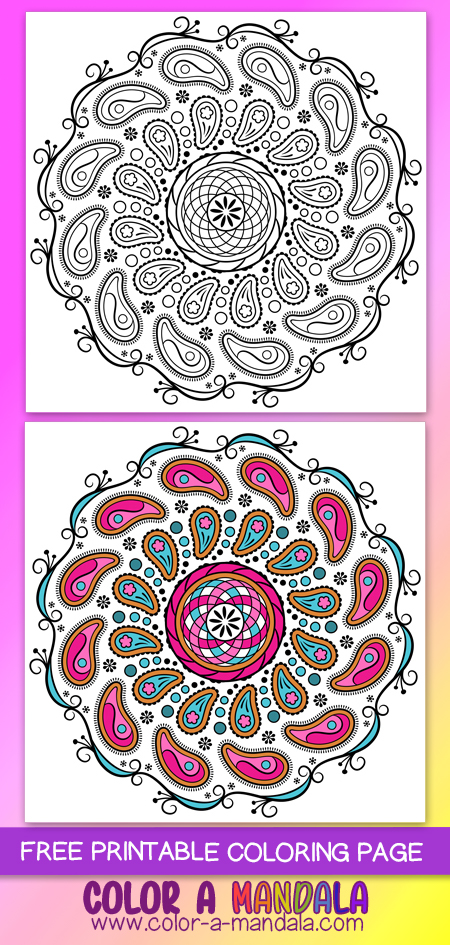 Have a little retro fun with this free printable coloring page!
There are lots of little paisley designs to color in! This printable coloring page is free to download and color in.