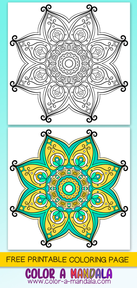 This is a pretty flower mandala coloring page. Free to print and color in.
