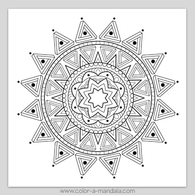 Mandala coloring page with impossible triangles. Free to download.