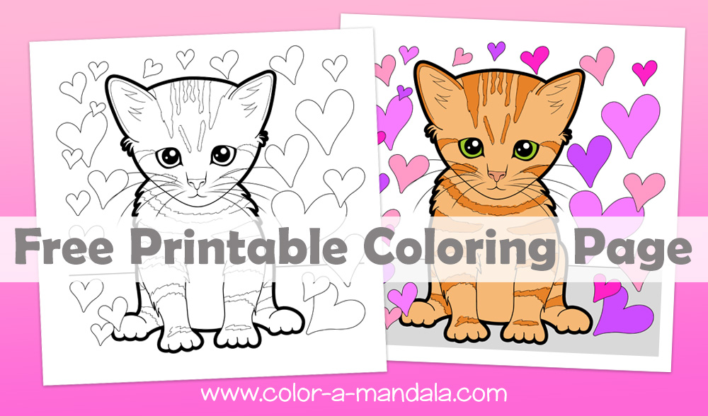 Free printable kitten coloring page. What's this coloring page doing on a mostly mandala website? Because...kittens!!