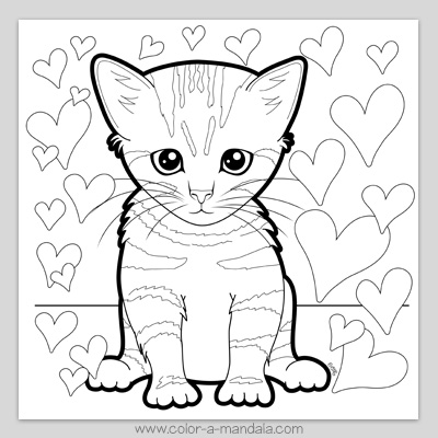 Free printable kitten love coloring page.