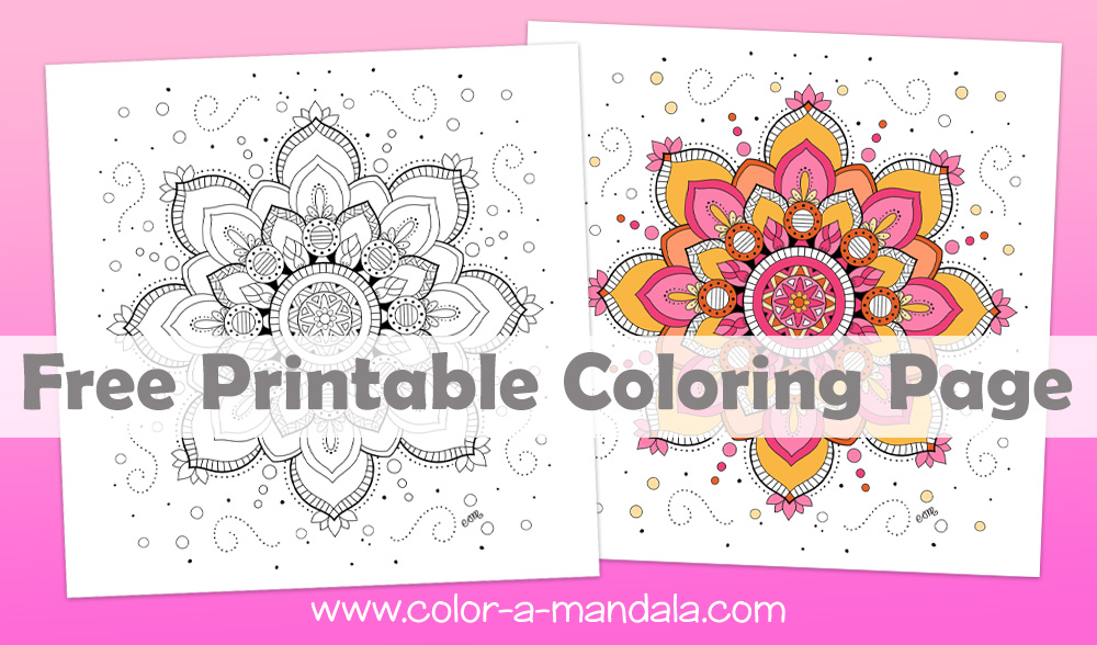 Fun and lively mandala coloring page.  It has 8 sides and swirls and dots in the background.
