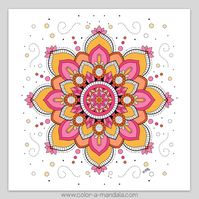 Colored in free mandala coloring page.