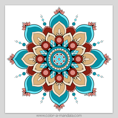 Free mandala coloring page colored in.