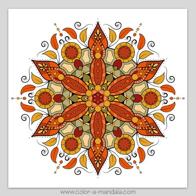 Mandala coloring page colored in.