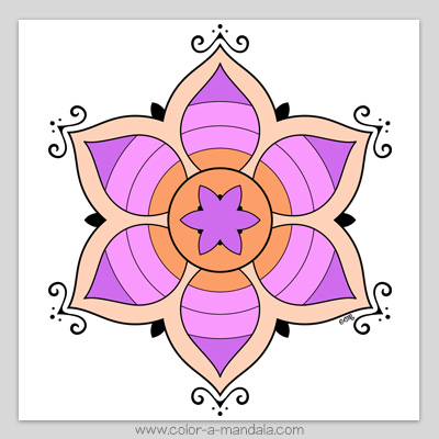 Striped flower mandala coloring page colored in