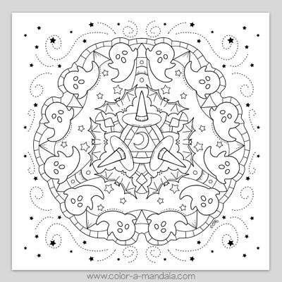 Halloween ghosts mandala coloring page