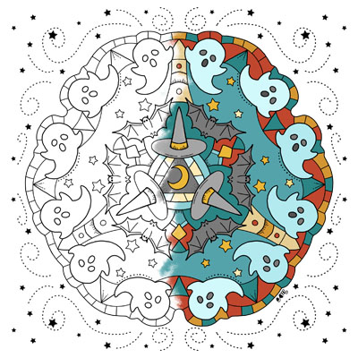 Halloween Ghosts Mandala Coloring Page (M141)