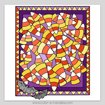 Candy corn Halloween coloring page colored in example