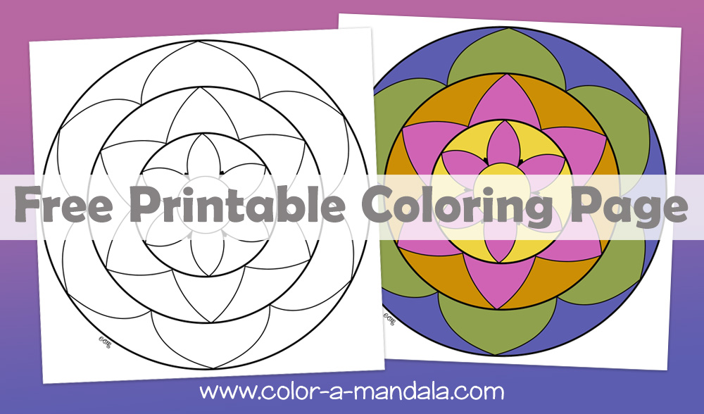 Easy flower mandala coloring page. Free printable Coloring Page.