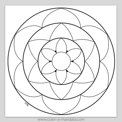 Easy coloring page in the shape of a flower mandala. Free printable download.