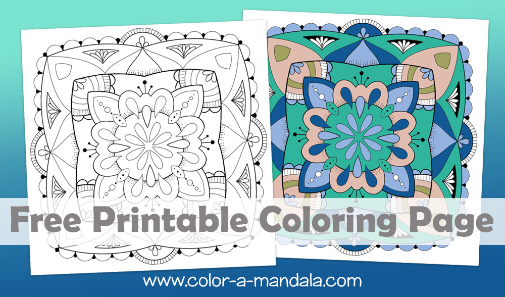 Free printable square mandala coloring page.
