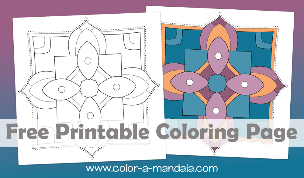 Easy 4 sided mandala coloring sheet.