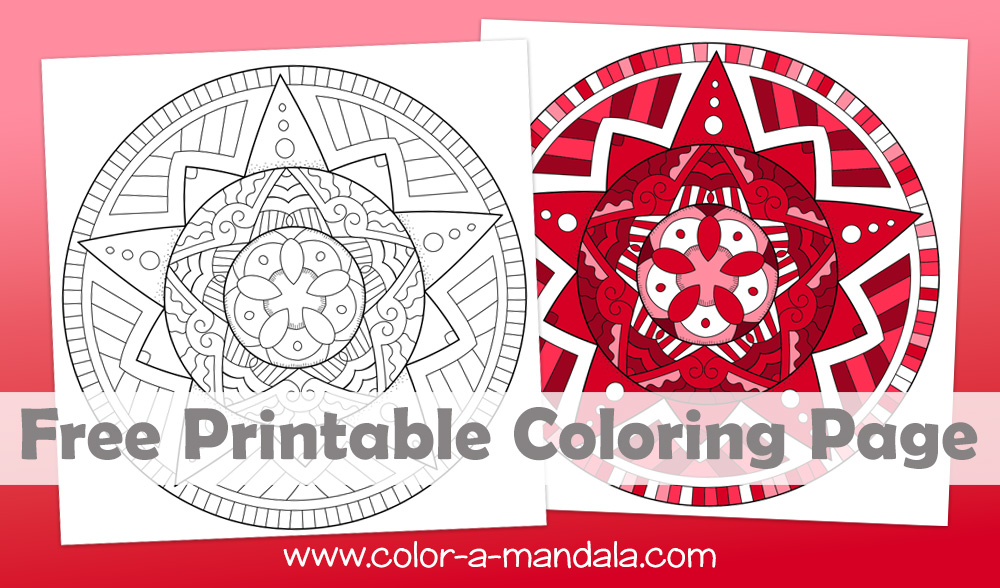 Free printable coloring page with star mandala.