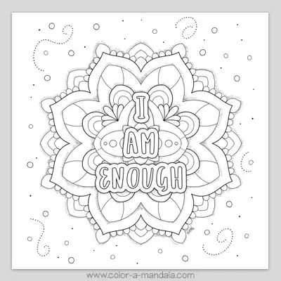 Free Printable coloring page with I am Enough positive affirmation