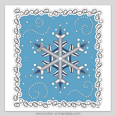 Snowflake coloring page. Colored in sample.