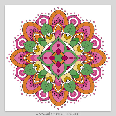 Mandala coloring sheet. Sample of a finished paged.  