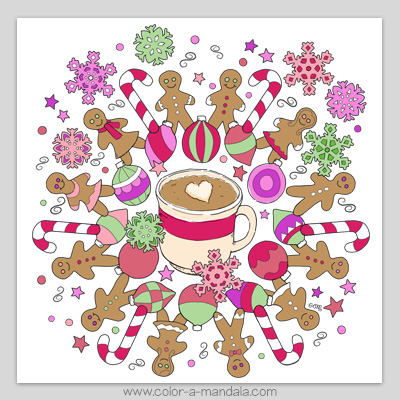 Christmas gingerbread cookie coloring page.  Sample colored in. 