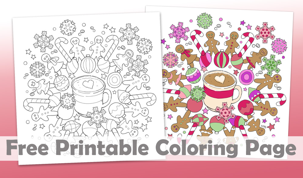 Christmas cookies free printable coloring page with gingerbread men, candy canes, snowflakes and ornaments.