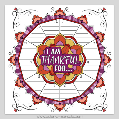 Thanksgiving coloring page with I am Thankful for worksheet