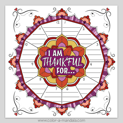 Thanksgiving coloring page with I am Thankful for worksheet
