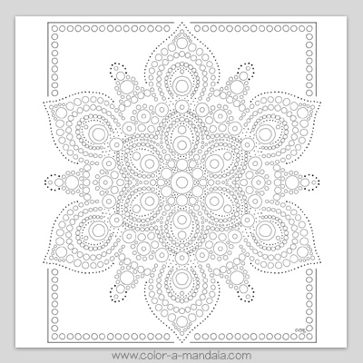 Dot mandala coloring page by Dee at Color a Mandala. Free printable coloring sheet.