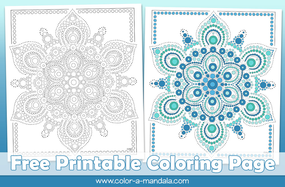 Dot mandala coloring page by Dee at Color a Mandala. Free printable coloring sheet. Downloadable pdf file.