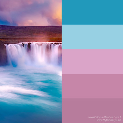 Waterfall blue and pink color palette inspiration
