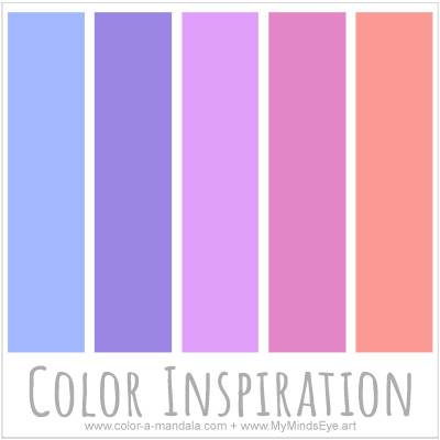 Color palette inspiration blue, purple, pink, and orange by Color A Mandala