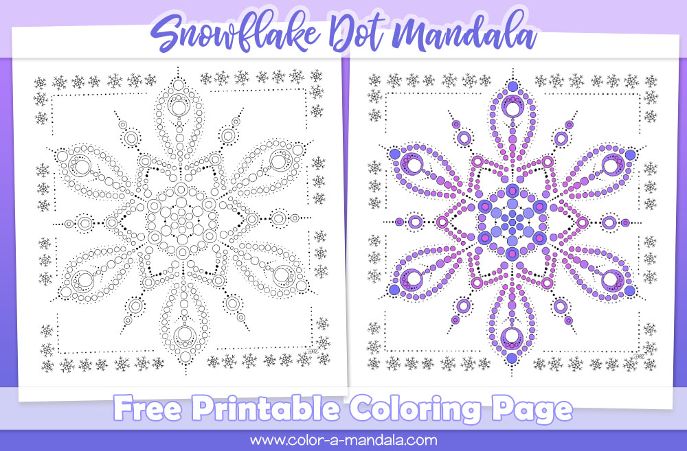 Dotted mandala snowflake coloring page. Free pdf to print and download.