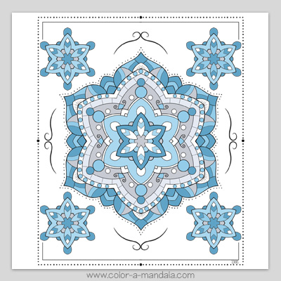 6 Sided mandala coloring page colored in.