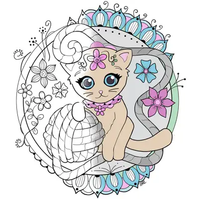 Cat and Yarn Coloring Page (M177)