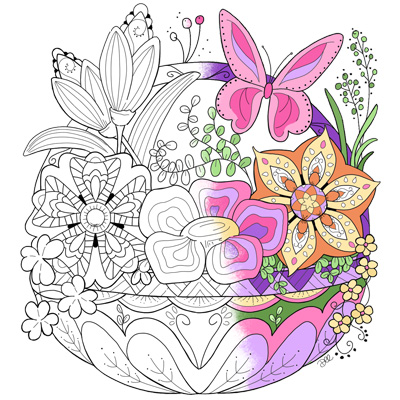 Springtime Flower Basket Coloring Page (M179)