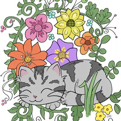 Sleeping Kitten Coloring Page (M180)
