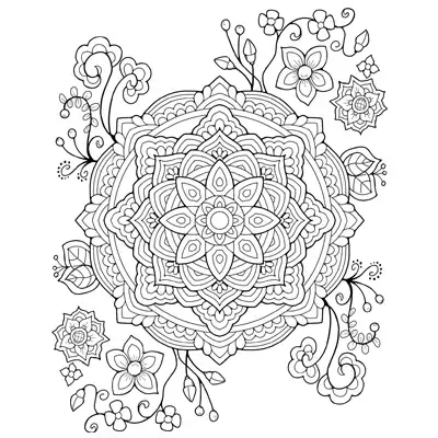 Mandala and Flowers Coloring Page (M193)