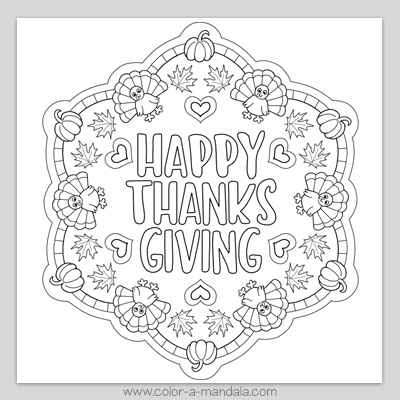 Image of an uncolored Happy Thanksgiving Coloring page