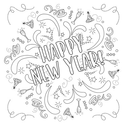 Happy New Year Coloring Page (M203)