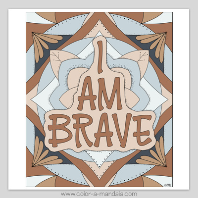 I am Brave daily affirmation coloring page.  Sample page colored in.